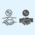 Handshake and virus line and solid icon. 2019-nCoV disease prevention outline style pictogram on white background