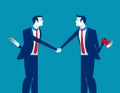 Handshake and weapons. Business partnership with rivalry and distrust. Concept business vector illustration