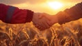Handshake in Wheat Field.AI generated image Royalty Free Stock Photo