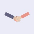 Handshake between a woman and a man. Vector illustration of a business partner's handshake. Royalty Free Stock Photo