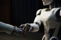 Handshake Of Woman Robot Closeup Of Hands Of Robots In Love. Generative AI