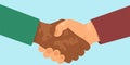 Handshake. World Vitiligo Day vector background, hands with pigmentation skin. Healthcare