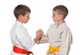 Handshaking boys in kimono Royalty Free Stock Photo