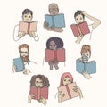 Handsketched people reading books