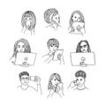 Handsketched people using devices