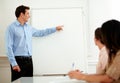 Handsome adult businessman pointing at whiteboard Royalty Free Stock Photo