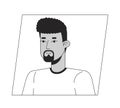 Handsome adult hispanic man with black beard black white cartoon avatar icon