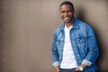 Handsome african american man model, good looking smiling casual lifestyle portrait in trendy clothing Royalty Free Stock Photo