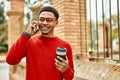 Handsome african american man outdoors speaking on the phone Royalty Free Stock Photo