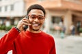 Handsome african american man outdoors speaking on the phone Royalty Free Stock Photo