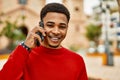 Handsome african american man outdoors speaking on the phone Royalty Free Stock Photo