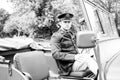 Handsome American WWII GI Army Officer In Uniform Riding Willy Jeep