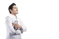 Handsome asian doctor man in white lab coat holding stethoscope Royalty Free Stock Photo