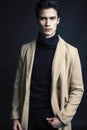 Handsome asian fashion looking man posing in studio on black background, lifestyle modern people concept close up Royalty Free Stock Photo