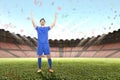 Handsome asian soccer player celebrating the goal Royalty Free Stock Photo