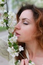 Woman smell tree flower Royalty Free Stock Photo