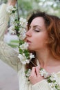 Woman smell tree flower Royalty Free Stock Photo