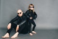 Handsome bald father with his little daughter in black sunglasses Royalty Free Stock Photo