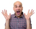 Handsome bald man surprised isolated