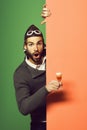Bearded pilot with cocktail in glass Royalty Free Stock Photo