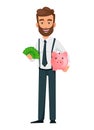 Handsome bearded businessmanHandsome bearded businessman holding money and piggy bank