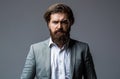 Handsome bearded businessman in classic suits. Man in suit. Male beard and mustache. Elegant man in business suit. Male Royalty Free Stock Photo