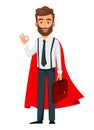 Handsome bearded businessman in superhero cloak