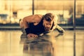 Handsome bearded man doing push ups exercise in gym Royalty Free Stock Photo