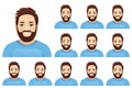 Handsome bearded man expression set