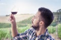Handsome bearded man looking glass of wine Royalty Free Stock Photo
