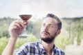 Handsome bearded man looking glass of wine Royalty Free Stock Photo