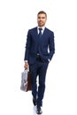 handsome bearded man in navy blue suit holding hand in pocket Royalty Free Stock Photo