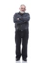 handsome, bearded man in trousers with suspenders. isolated on a white Royalty Free Stock Photo