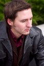 Handsome bearded serious man with jacket portrait