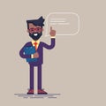Handsome black businessman with beard and glasses raising up his finger to give advice or recommendation. Vector.
