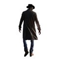 handsome black cowboy man wearing a cowboy hat and leather trench coat. PNG