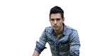 Handsome black haired young man in denim shirt Royalty Free Stock Photo