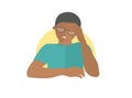 Handsome black man in glasses depressed, sad, weak. Flat design icon. Boy with feeble depression emotion. Simply editable isolated