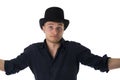 Handsome blue-eyed young man with black top-hat Royalty Free Stock Photo