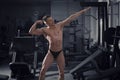 Handsome bodybuilder posing in gym, perfect muscular male body Royalty Free Stock Photo
