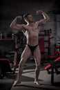 Handsome bodybuilder posing in gym. Perfect muscular male body Royalty Free Stock Photo