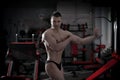 Handsome bodybuilder posing in gym. Perfect muscular male body Royalty Free Stock Photo