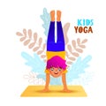 Handsome boy doing yoga at home using smartphone application. Vector cartoon illustration for web, card, poster