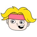 Handsome boy head smiling friendly blonde hair, doodle icon drawing