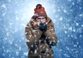 Handsome boy shivering at snowstorm concept Royalty Free Stock Photo