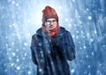 Handsome boy shivering at snowstorm concept Royalty Free Stock Photo