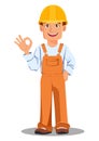 Handsome builder in uniform. Professional construction worker.