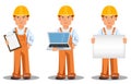 Handsome builder in uniform. Professional construction worker. Royalty Free Stock Photo