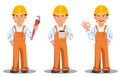 Handsome builder in uniform. Professional construction worker. Royalty Free Stock Photo