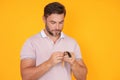 Handsome business man Checking time. Watch time. Studio portrait of Guy with clock wristwatch. The clock. Businessman Royalty Free Stock Photo